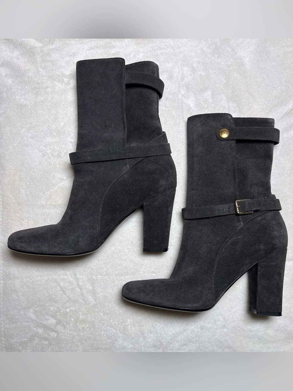 Theory Mitiu Suede Jodhpur Boots In Asphalt Gray Heeled Ankle Strap Size 37.5